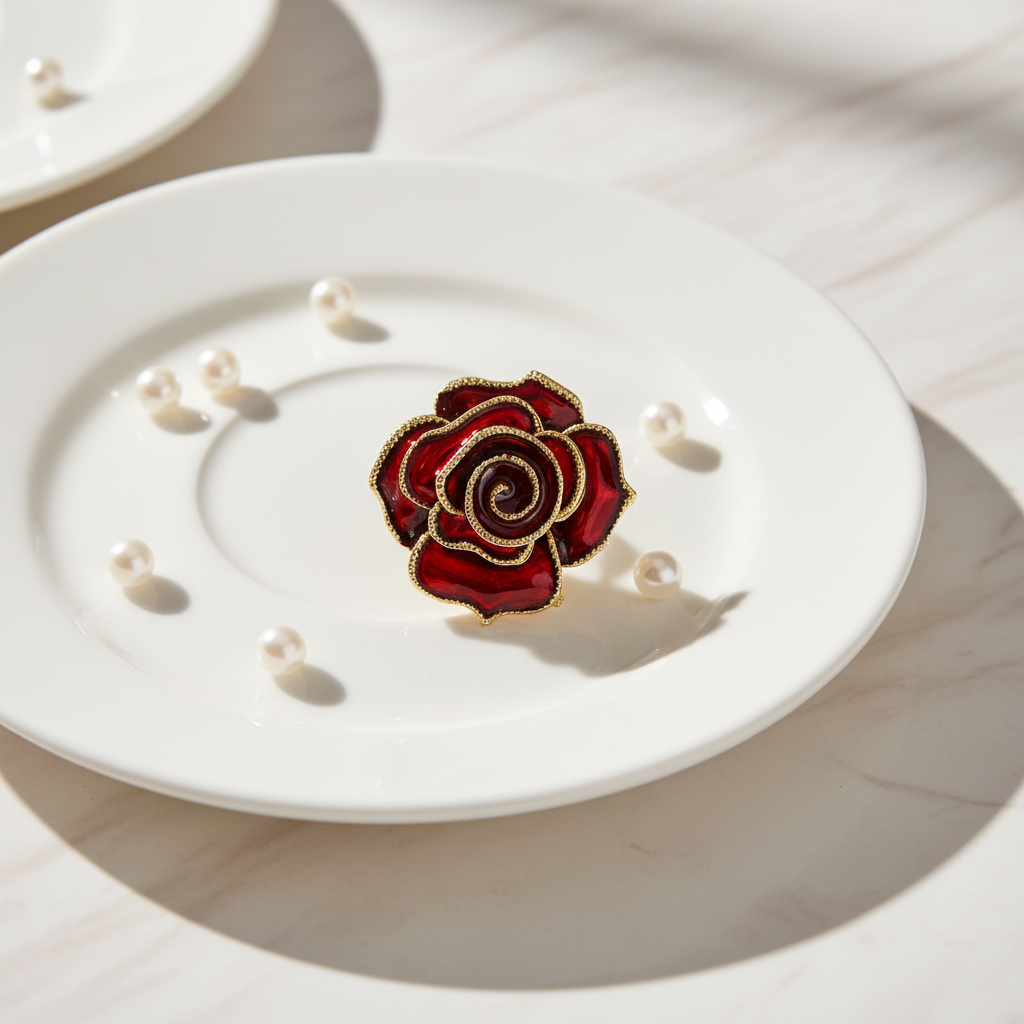 Crimson Rose Button Cover(Pair)