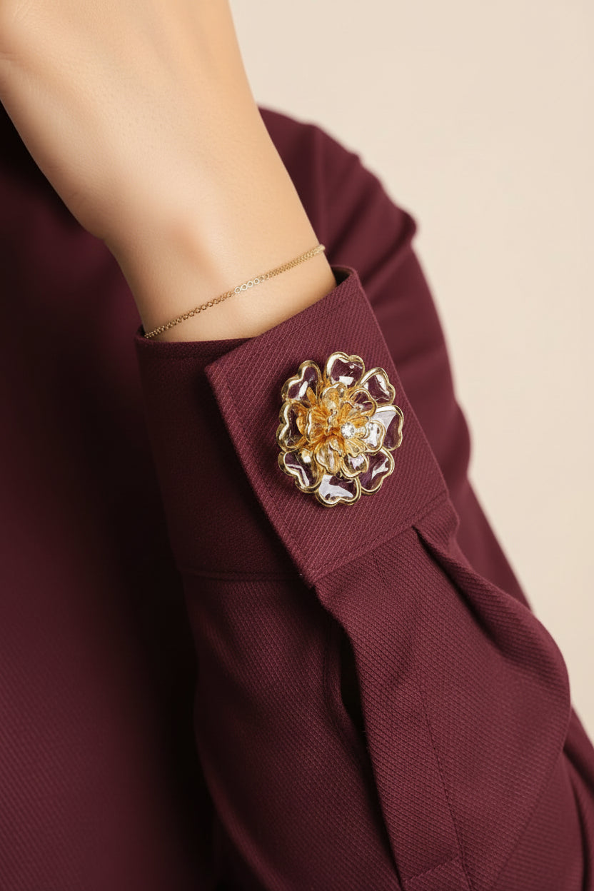 Gold Floral Crystal Button Covers (Pair)