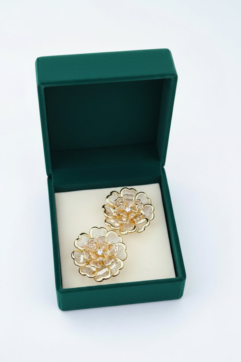 Gold Floral Crystal Button Covers (Pair)