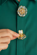 Gold Floral Crystal Button Covers (Pair)