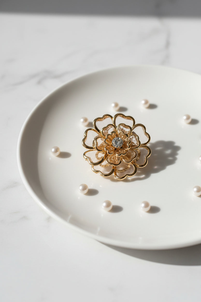 Gold Floral Crystal Button Covers (Pair)