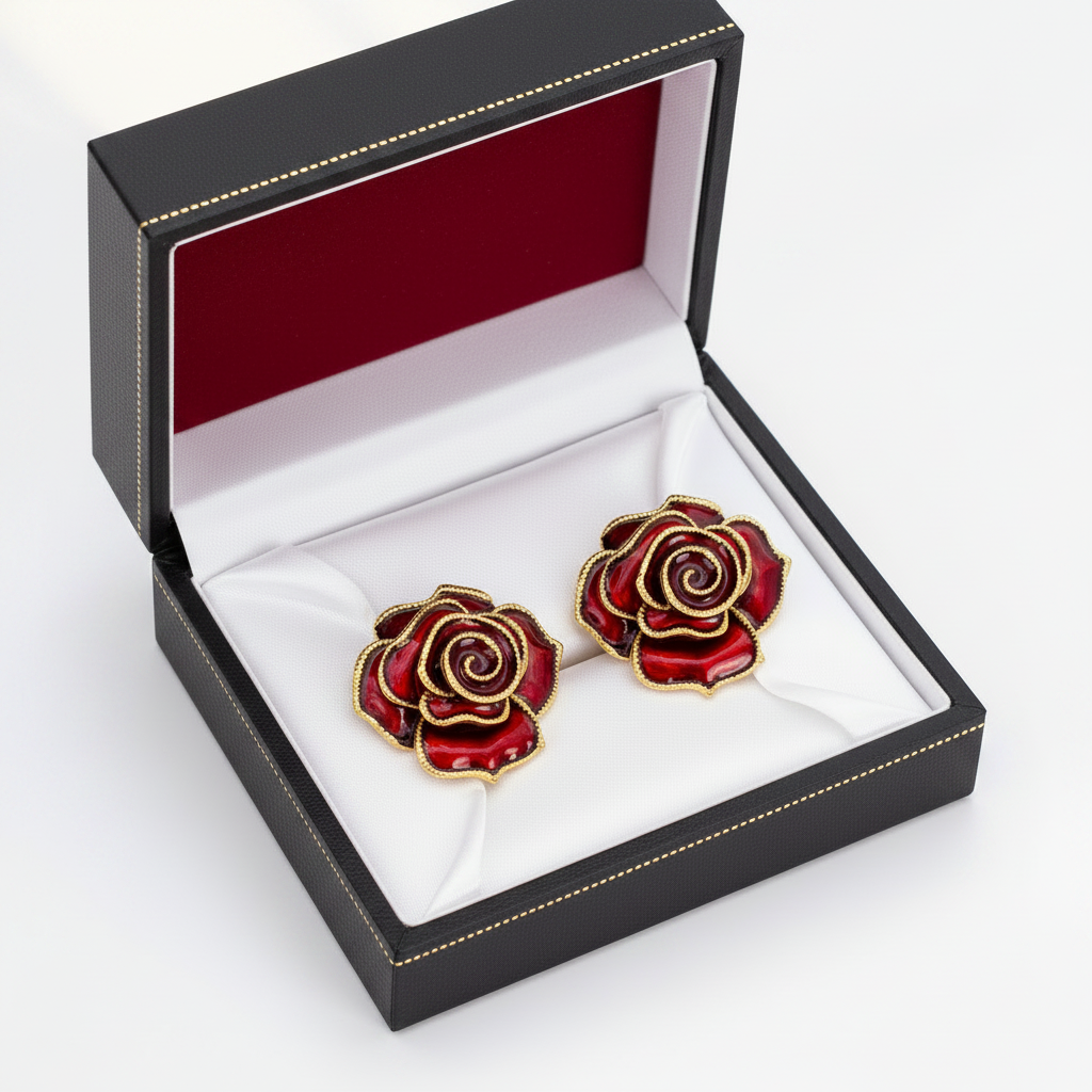 Crimson Rose Button Cover(Pair)