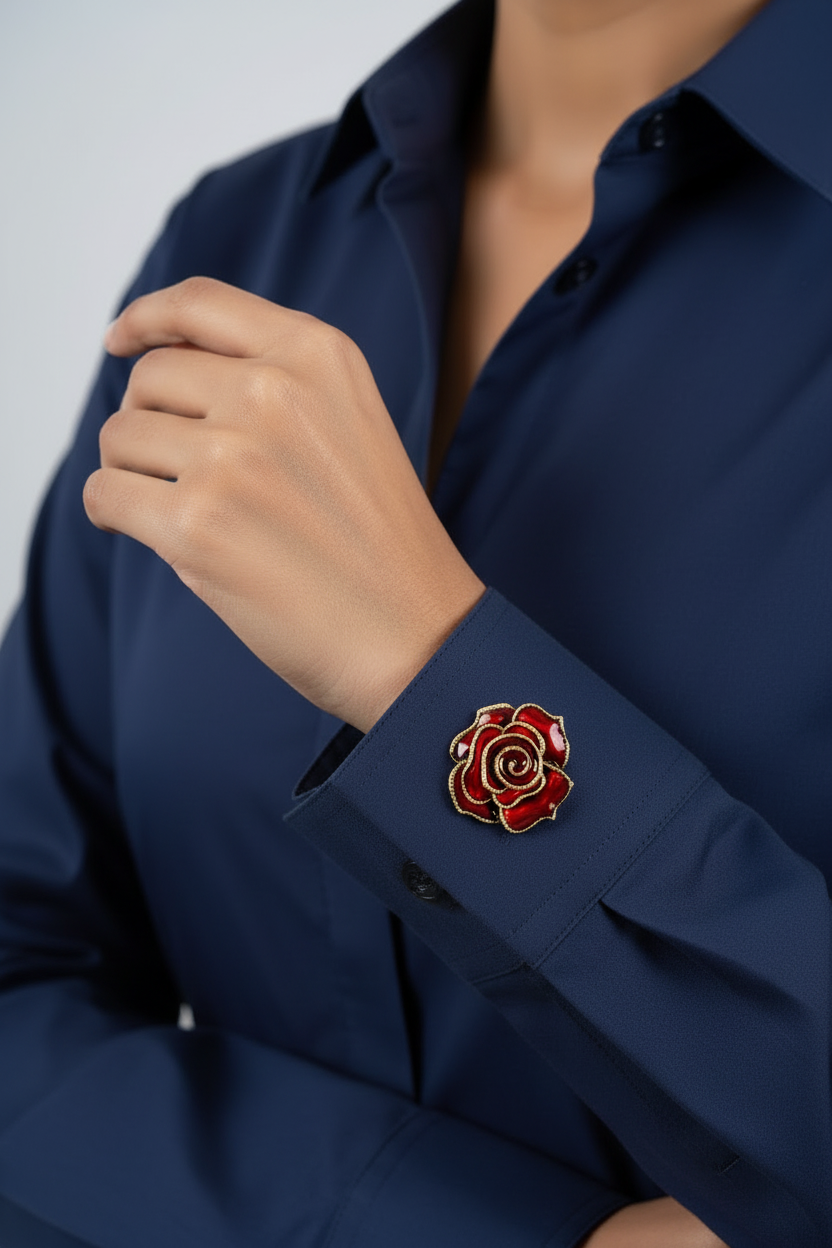 Crimson Rose Button Cover(Pair)