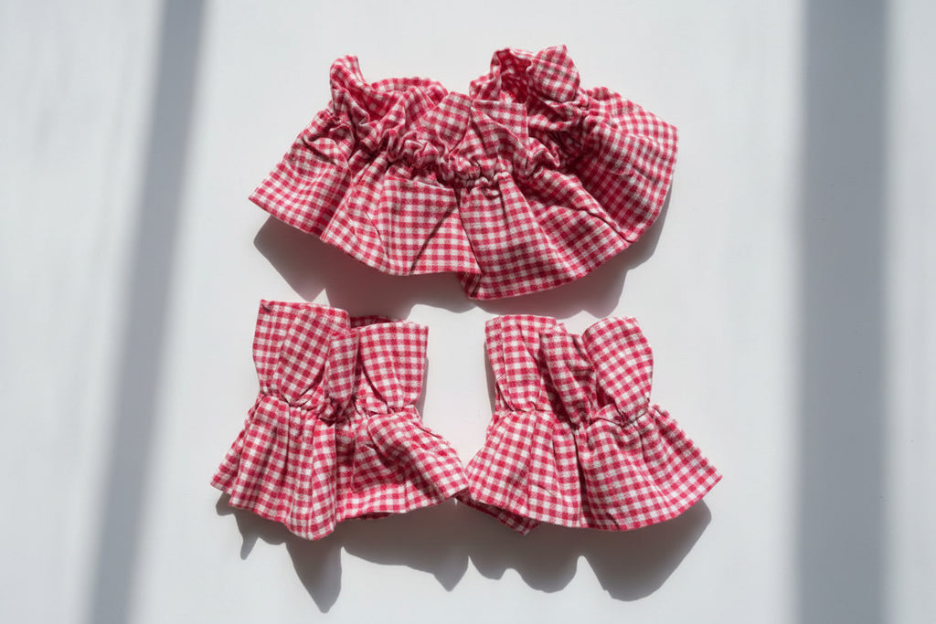 Red Ginhgam Hand & Neck Cuff Set (1 Set)