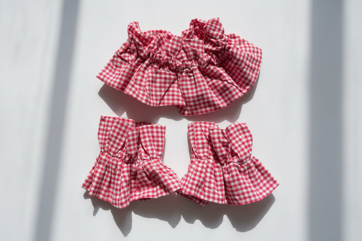 Red Ginhgam Hand & Neck Cuff Set (1 Set)