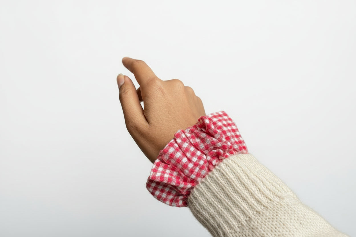 Red Ginhgam Hand & Neck Cuff Set (1 Set)